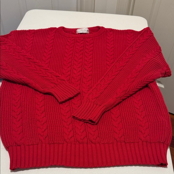 Christian Dior Men's 1980s Vibrant Red CableKnit Crew Neck Refined Sweater Large - Picture 2 of 15